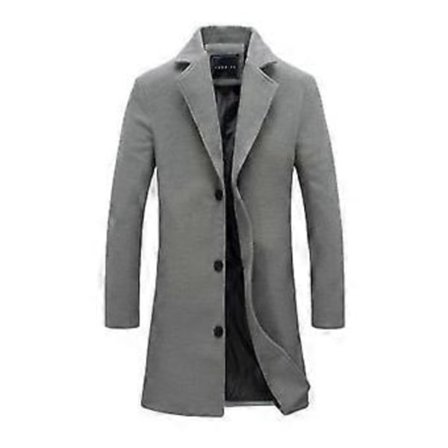 Uldfrakke Formel Dragt Krave Langærmet Mellemlang Herrejakke Ensfarvet Enkeltknappet Kontor Business Overtøj (XXL lysegrå)