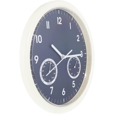 Hygrometrinen muotoiltu seinäkello, akkukäyttöinen seinäkello, valkoinen