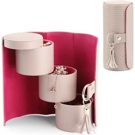 Rese Smyckeskrin, Smyckesrullar i Konstläder Smyckesorganisatör för Ringar, Örhängen, Halsband, Armband, Gåva till Kvinnor, Par, Vänner