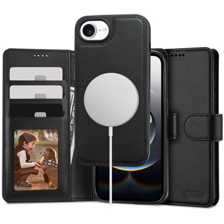Tech-Protect plånbok MagSafe iPhone 16e fodral - matt svart