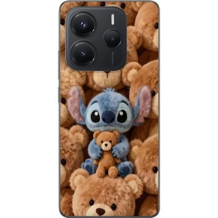 Kompatibelt Mobildeksel til Xiaomi Redmi Note 14 5G Stitch omgitt av brune teddybjørner med en liten teddybjørn i fanget i en søt og koselig kawaii-de