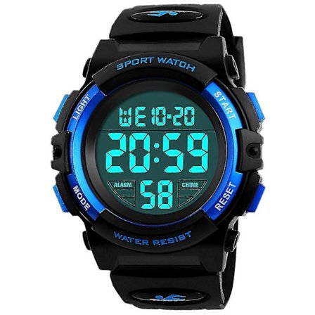 Digitale klokker for gutter, vanntett sportsklokke for barn med alarm/timer/EL-lys, blå digital utendørsklokke for barn, kompatibel med 
