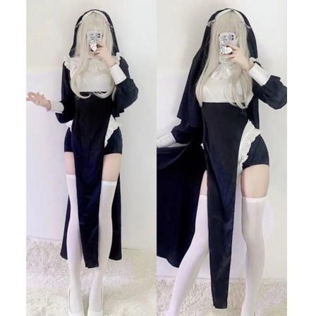 Mub- Sexet nonne kjole uniform hot Nonne antræk nonne cosplay kostume Black 45-60kg