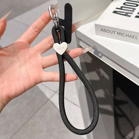 Färgglatt vävt mobilskal med hängande rep, nyckelring, anti-förlust handledsrep, mobilkedja DIY polyester hjärtformat kort rep