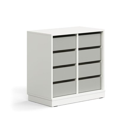 Student storage CASPER, 8 drawers, base frame, white/grey