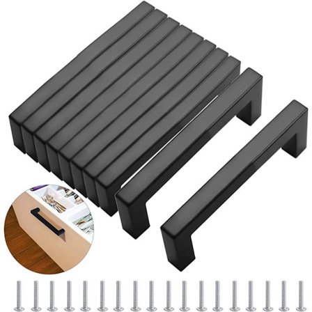 6 Stk. 192 mm Matsorte Dørhåndtag, med 24 Skruer, Rustfrit Stål, Firkantede Møbelhåndtag, til Køkken, Kontor, Skuffer,