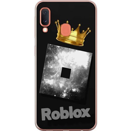 Kompatibelt Mobildeksel til Samsung Samsung Galaxy A20e Minimalistisk svart og sølvfarget Roblox-symbol med gylden krone og luksuriøs gamer-estetikk