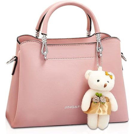 Dam Crossbody Mode Topphandtag Väskor Kvinnor Axelväskor PU Läder Satchel Väska Flickor Messenger Väskor Plånböcker Handväska med Björnhänge Rosa