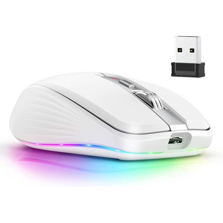 2.4G+BT5.1 Trådløs mus til computer med dobbelt tilstand, ergonomisk design, justerbar DPI i 4 trin, indbygget genopladeligt batteri til bærbar 