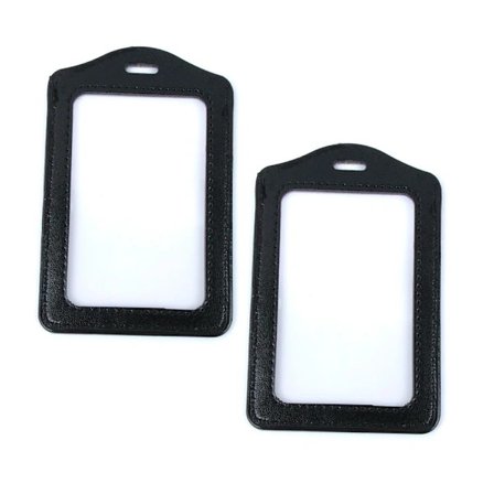 2-pack ID-kortshållare, tillverkade av PU-material, för passerkort/ID-kort - Svart