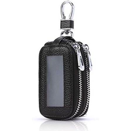 Bilhållare med dubbel dragkedja, läderväska med klart fönster, kompatibel med fjärrbilstycklar, kompatibel med män och kvinnor (svart)