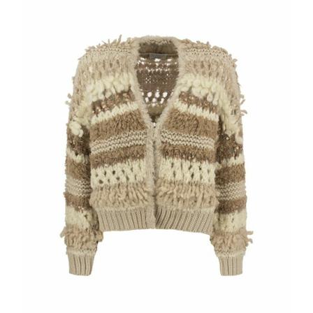 Brunello Cucinelli, Cardigan Beige, Dames, Maat:S,strepen