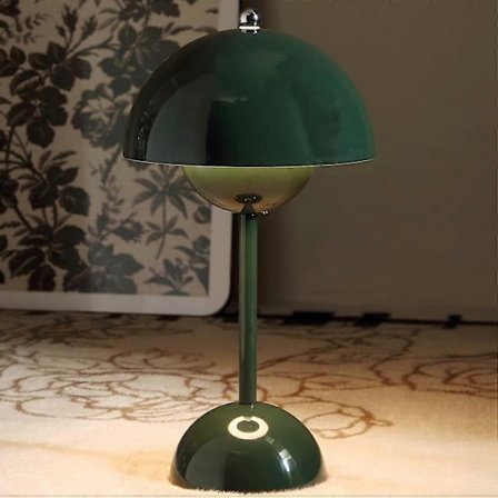 Flowerpot Trådløs Bordlampe, 1800mAh Batteri Sopp Bordlampe, Bærbar Uteplass Bordlampe, Liten Oppladbar Lampe (Grønn)