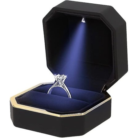 Forlovelsesring LED-lys Ringboks Smykkeskrin Svart firkant