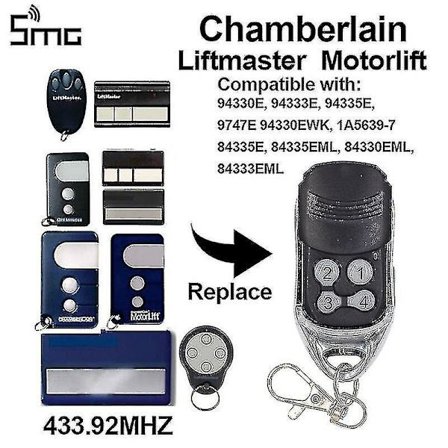 Chamberlain Liftmaster Garasjeport Fjernkontroll Motorlift 1a5639-7 D-66793 94335e 4335e 4330e 4332e Erstatning 433 Mhz(94335e Etc) {Db}