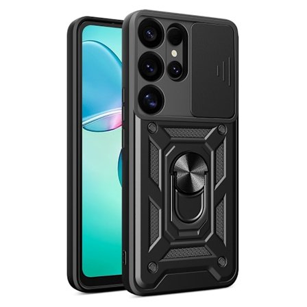 SKALO Samsung S25 Ultra Armor Metallring Kameraslider Cover - Sort