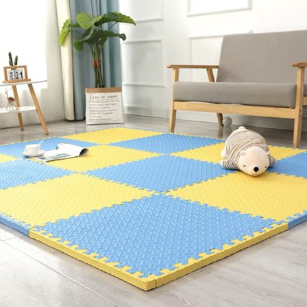 Skum Legemåtte - Børns Bløde Eva Puslespilmåtte, Sammenlåsende Børns Legemåtte Gulv Måtte Skum, 16-Pakke. 30*30*1.0 (16 stykker)gul blå