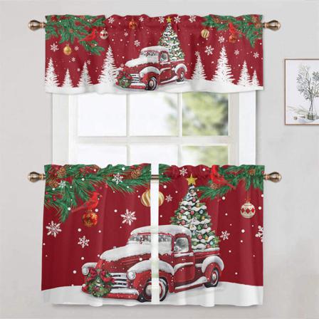 1/2 St Printed Rod Pocket Blackout Xmas Halv Gardin