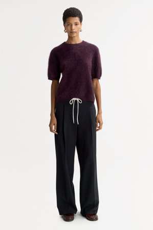 Soft Goat - Brushed short sleeve - Women cashmere sweater - M - Midnight Plum