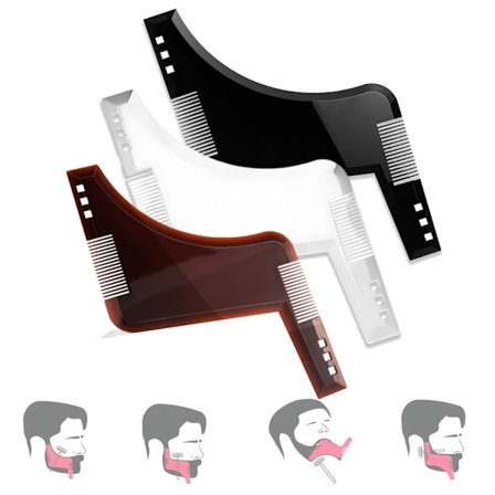 3 stk. Skægformnings- og stylingværktøj med indbygget kam, perfekt til opretning og kantning, brug med skægtrimmer