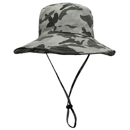 Pustende solhatt med bred brem for menn UV-beskyttelse for kvinner Kamuflasje Safarihatt med justerbar rem