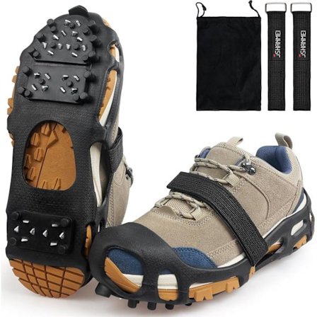 Issko, Stegjern Issko til Sko og Støvler Mænd Kvinder Børn, Anti Slip 28 Skospidser til Sne og Is, Skridsikre Snesko med Stropper til Vinter