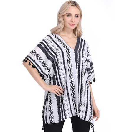 Chiffong Poncho Kaftan Sjal med Tofs Öppen Kofta för Kvinnor