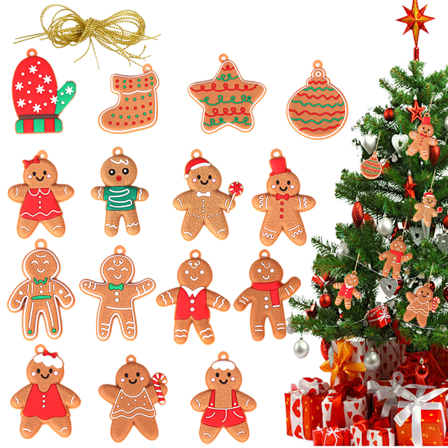 12-pack pepparkaksträdsdekorationer för julhelger, hängande