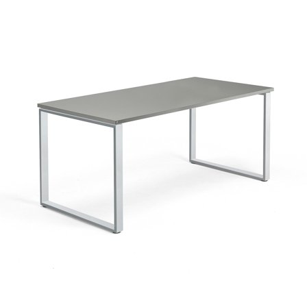 Schreibtisch QBUS, O-Gestell, 1600 x 800 mm, Gestell silber, hellgrau