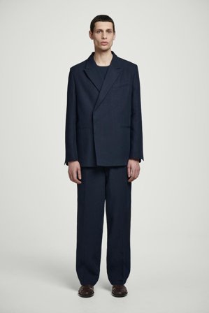 COS Men's Blazer Doppio Petto In Lino Dal Taglio Rilassato in Blu