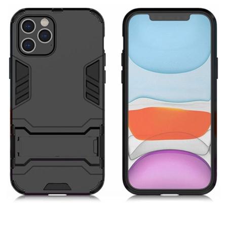 Plastik og fleksibelt hybrid-etui med kickstand-telefon cover til iPhone 12 Pro/12 - Sort Black
