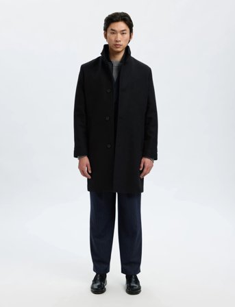 Selected Slmrainar Wool Blend Coat Noos - Black - XL