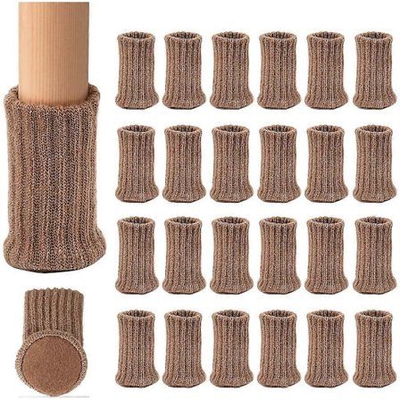 Strikkede Bordstol Ben Sokker Elastiske Stol Møbel Sokker Sæt Trægulvsbeskyttere, Lysebrun, 24 Pakke (LGL)
