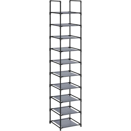 Kenkäteline 10 tasolla, tilaa säästävä, 33 x 33 x 173 cm, harmaa