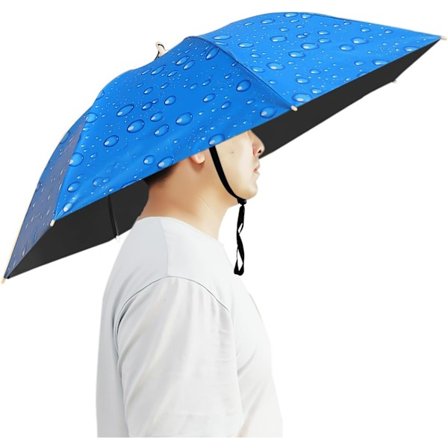 37-tommers Håndfri Paraplyhat - Foldbar UV-beskyttelse Solskærmshat med Justerbar Rem til Fiskeri, Golf, Camping & Udendørsaktiviteter Water Drop Blue
