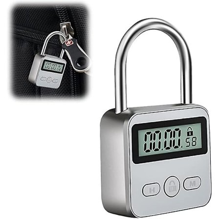Displaylås, kuffert hængelås med LCD-skærm, USB genopladelig hængelås kode timerlås, for at forhindre dårlige vaner (sølv)