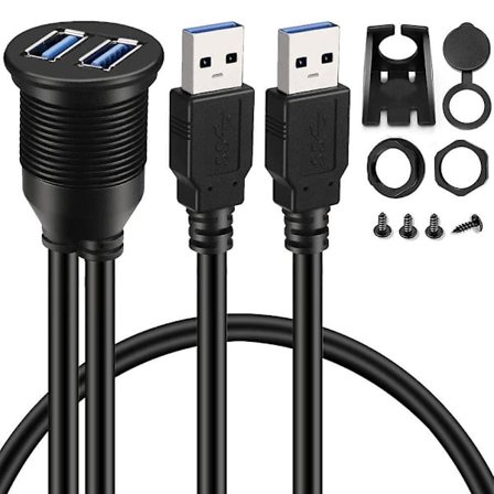2-ports Dual USB 3.0 Aux Flush Mount Bilfesteutvidelseskabel for Bil, Lastebil, Båt, Motorsykkel Dashbo