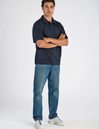 Lindbergh Oversized Polo Sweat S/S - Navy - S