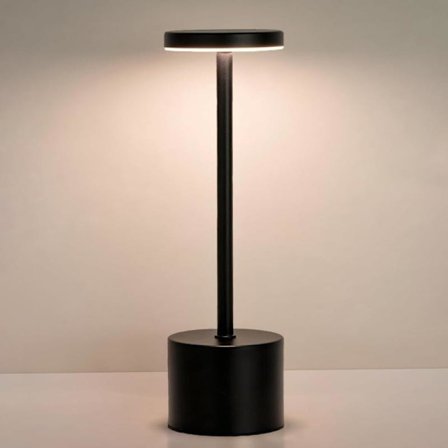 Trådløs oppladbar dimbar aluminium metall touch LED bordlampe nattlys for restaurant, hotell, stue, lesekrok, svart