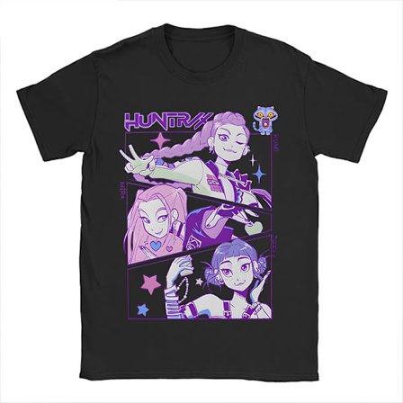 KPop Demon Hunters T-shirt med rund hals og korte ærmer - Top med afslappet pasform - Sort 25