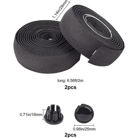 2 rullar styrlinda för racercyklar, vadderad styrlinda för cyklar + 2 ändpluggar för racercyklar