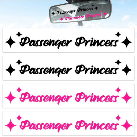 (Sort,Pink/4STK) Bilspejl Sticker, Passager Prinsesse Sticker, Sjove Bilspejl Sticker, med Pink Stjerner