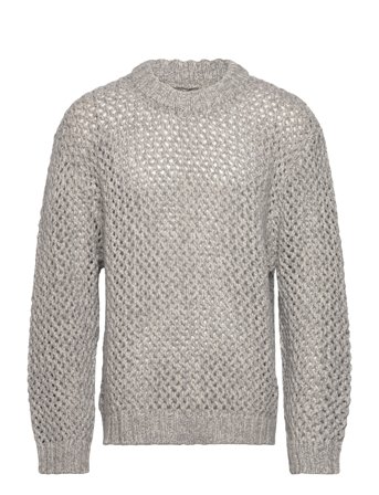 Baha Fishnet Sweater Strikkegenser M. Rund Krage Grå HOLZWEILER*Betinget Tilbud