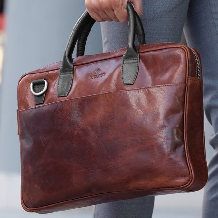 Montreal Slim 13" Executive Tan & Black Leather Bag for Men - Leather bags