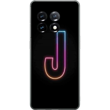 Kompatibel Mobilcover til OnePlus OnePlus 11 Minimalistisk neonbogstav J i farveskiftende lys mod sort baggrund