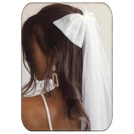 Wedding Veil with Bow and White Pearls, Tulle Hair Clip, Short Bridal Veil, Bachelorette Party, Hair Accessories for Women and Girls