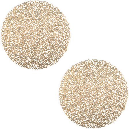 2 stk runde hule plassmatter, gull runde isolasjonsplassmatte, PVC miljøvennlig anti-skolding bordisolasjonsmatte, for gryteunderlag, borddekorati