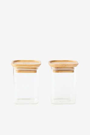 Pebbly - Sett med 2 firkantede glassbokser Xs med bambuslokk - 240 ml - Transparent - Oppbevaringsbokser - Fra Homeroom