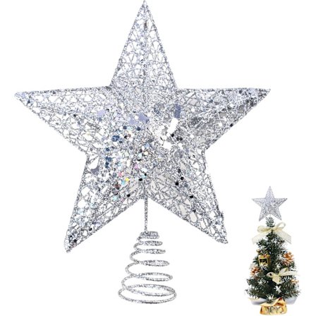Sølv Træ Stjerne Juletræsstjerne Metal Juletræsstjerne Topper til Juletræspynt Julehjemindretning