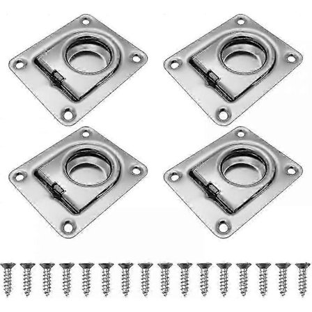 4 stk. nedfelte D-ringer i rustfritt stål med 16 skruer for montering på gulv i båthenger
